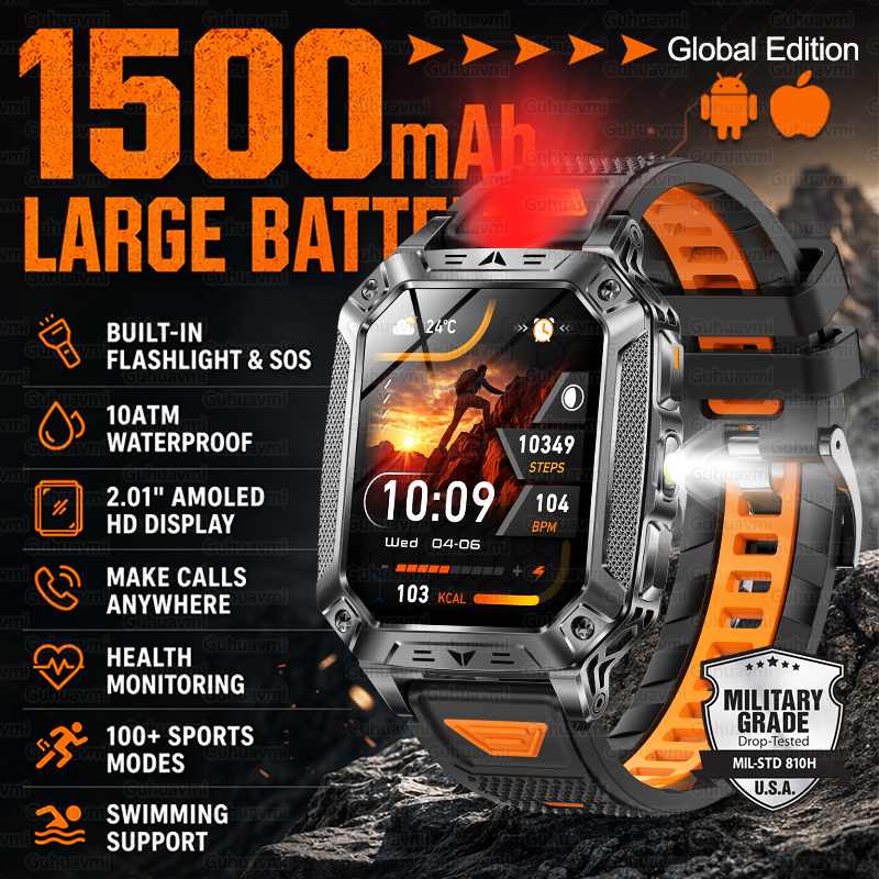 Smartwatch Watches With Bluetooth - New 1500mAh Military Outdoor Smartwatch For