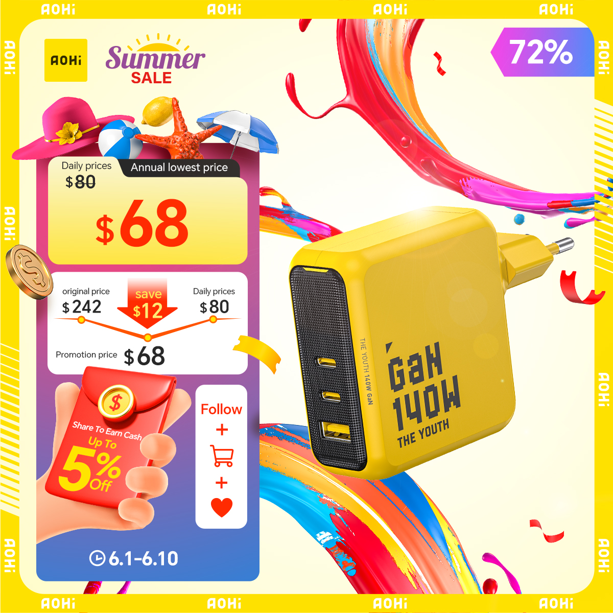 Watch Xs8 - AOHI Youth 140W GaN Charger PD3.1
